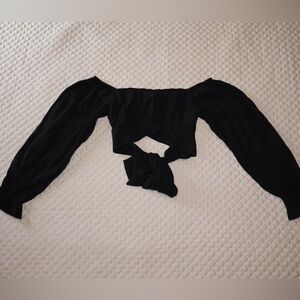 Black Tie-Back Off-Shoulder Long Sleeve Crop Top